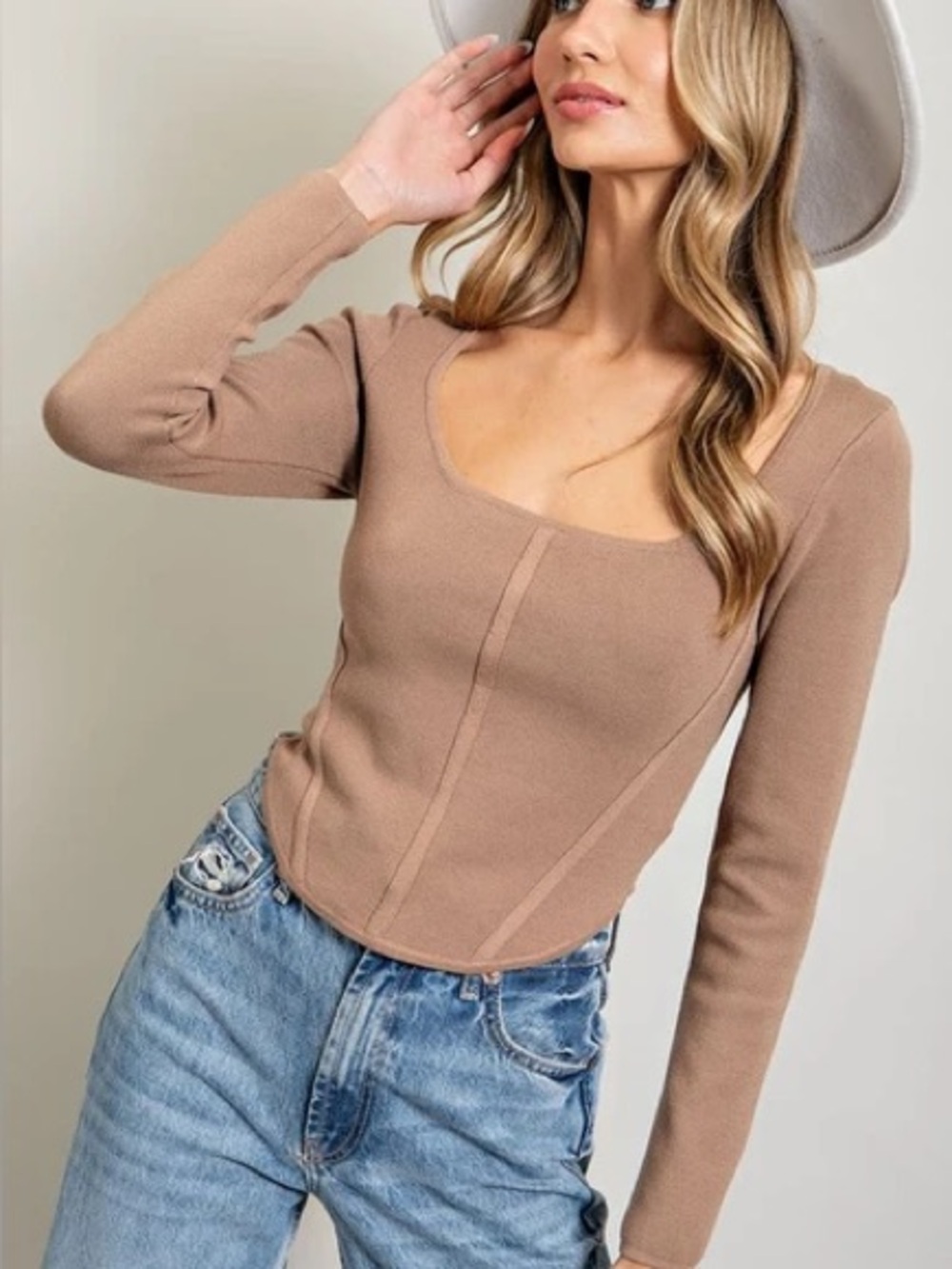 Pink Rose Crop Square Neck Sweater